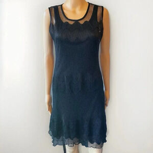 VTG Y2K Orange USA Whimsigoth Witchy Midi Dress S-M Mesh Open Knit Black Stretch